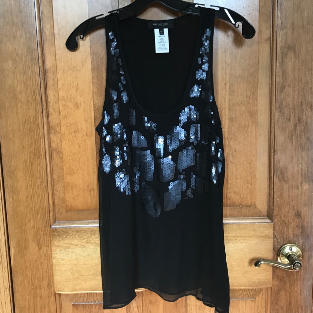 MM Couture black silk sequin tank